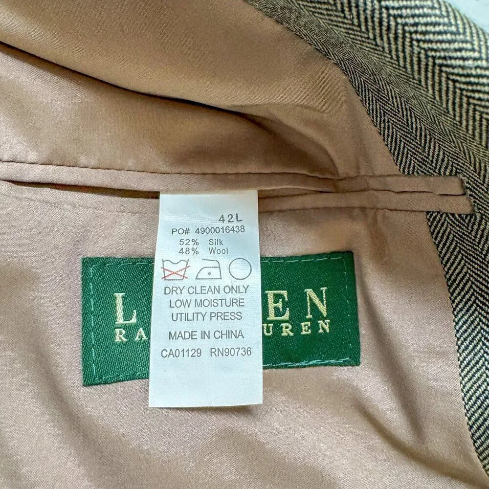 Lauren Ralph Lauren Blazer Mens 42L Gray Green Silk Wool Blend Sport Coat Jacket